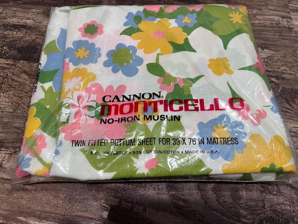 Vintage Cannon Monticello 1970s Twin Fitted Sheet Factory Sealed NOS